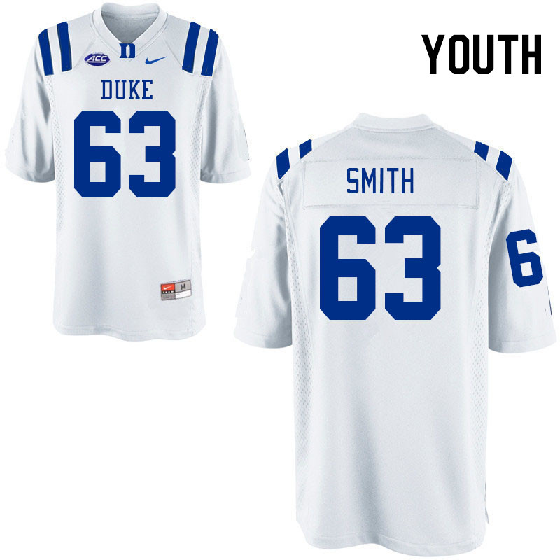 Youth #63 Bradley Smith Duke Blue Devils College Football Jerseys Stitched-White